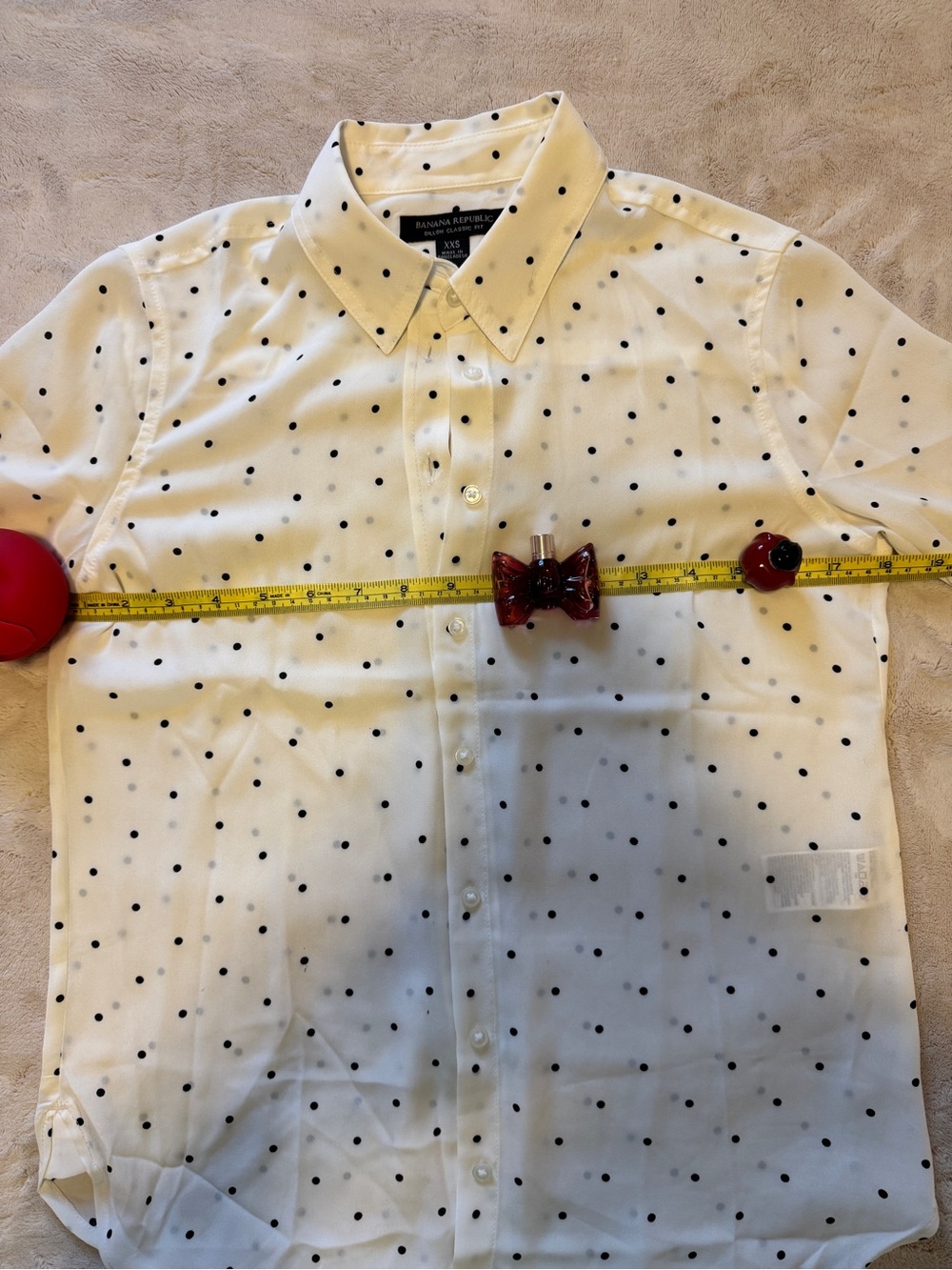 Banana Republic Semi-Sheer White Polka Dot Button Up Top, XXS - Picture 4 of 10
